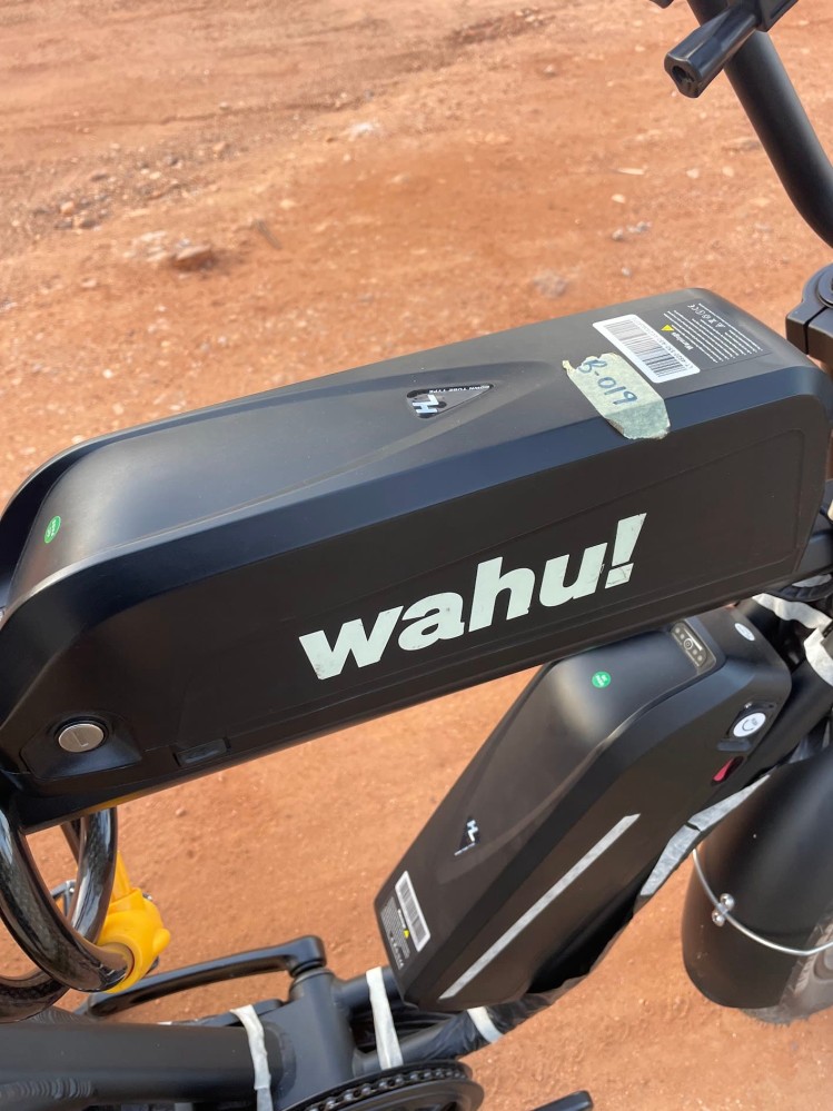 Closeup of the two batteries on the bike