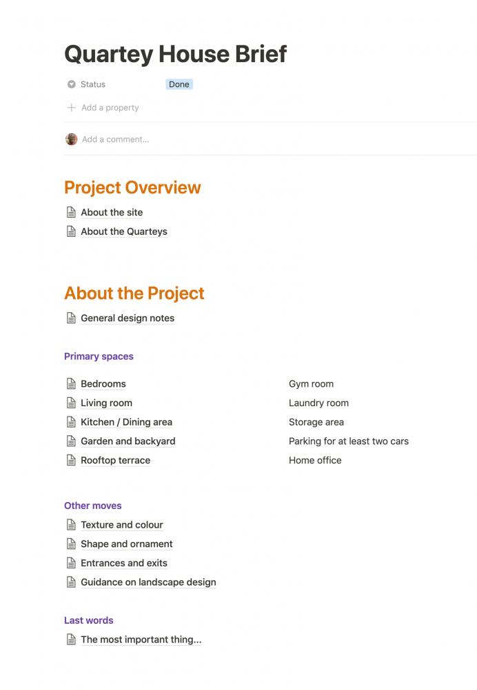 Screenshot of the design brief in Notion
